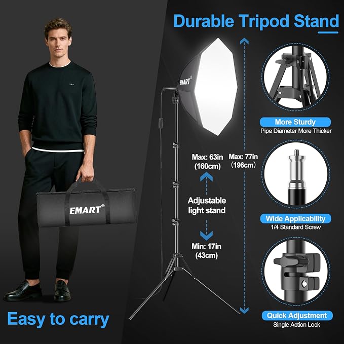 EMART Softbox Photography Lighting Kit 1Pack 50W LED 20"x20" Pull Soft Box | 3000K-6000K LED Bulb with Remote/APP Control, Professional Photography Lighting kit for Portrait, Video Recording, Streaming - Image 7