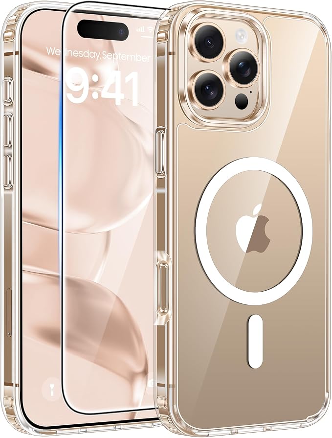 FNTCASE for iPhone 16 Pro Case, Fit for Magsafe, with Screen Protector | Anti Yellowing Magnetic Back, 14FT Military Grade Drop Protection, Shockproof Protective Phone Cover, Transparent by FNTCASE