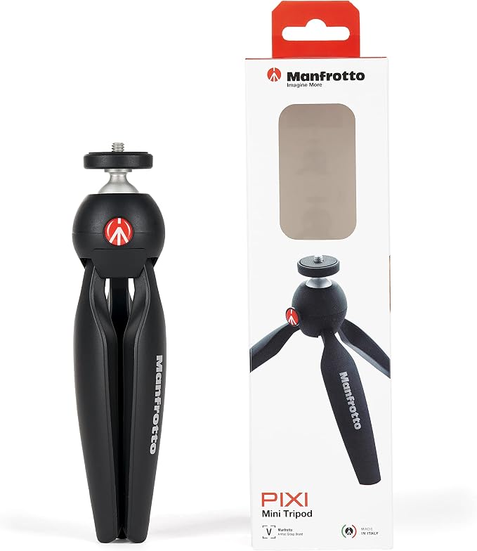 Manfrotto MTPIXIMII-B, PIXI Mini Tripod with Handgrip for Compact System Cameras, for DSLR, Mirrorless, Video, Made in Italy, Technopolymer and Aluminum, Black - Image 2