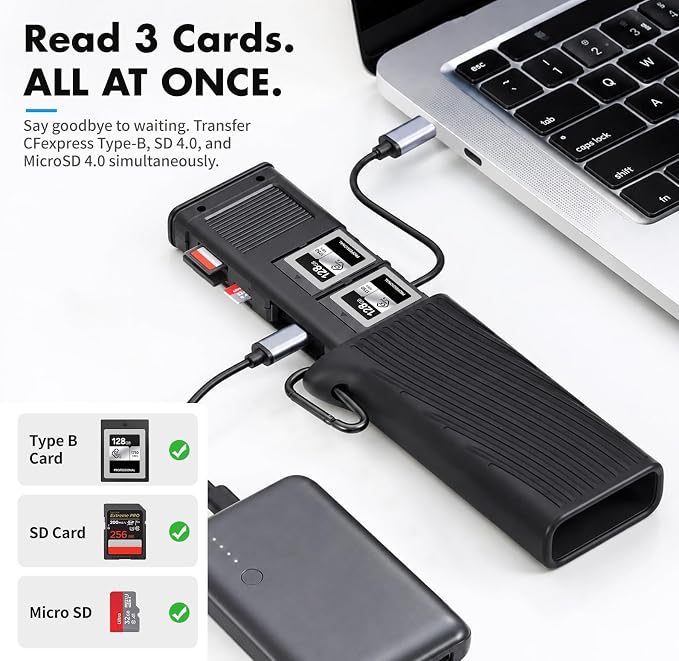 2-in-1 CFexpress Type B Card Reader & Memory Card Holder Case, 10Gbps USB-C 3.2 Gen 2 High-Speed Reader, 3-Slot Simultaneous Read for CFE-B/SD/MicroSD, Rugged Organizer for Photographers - Image 3