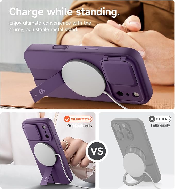SURITCH for iPhone 17 Pro Max Case with Camera Control Cover, Camera Cover and Adjustable Kickstand, Compatible with MagSafe, Shockproof Bumper Protective Cases 6.9 Inch, Dark Purple - Image 5