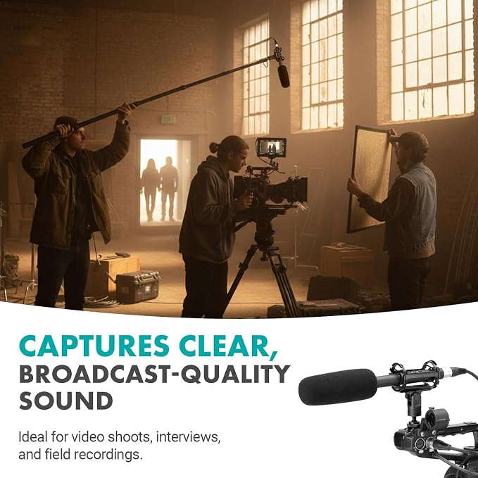 Movo XLR Shotgun Microphone & Boom Pole Kit – Professional Location Sound Recording Bundle with Shotgun Mic and Boompole with Internal XLR Cable for Filmmaking, ENG, and Broadcast Audio - Image 2