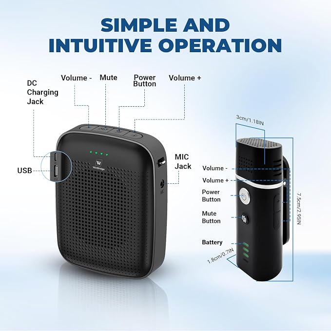 Voice Amplifier with Wireless Lapel Microphone for Teachers | 15W Portable Mini Bluetooth PA System and Clip-on Lavalier Mic for Classroom, Yoga, Tour Guide & Public Speaking - A006 - Image 6