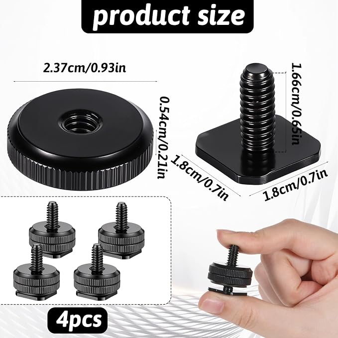 Camera Hot Shoe Mount to 1/4"-20 Tripod Screw Adapter Compatible with Versatile Flash Hot Shoe Mounts for DSLR Camera Rigs, Tripods, Mounting Accessories (4 Pcs) - Image 2