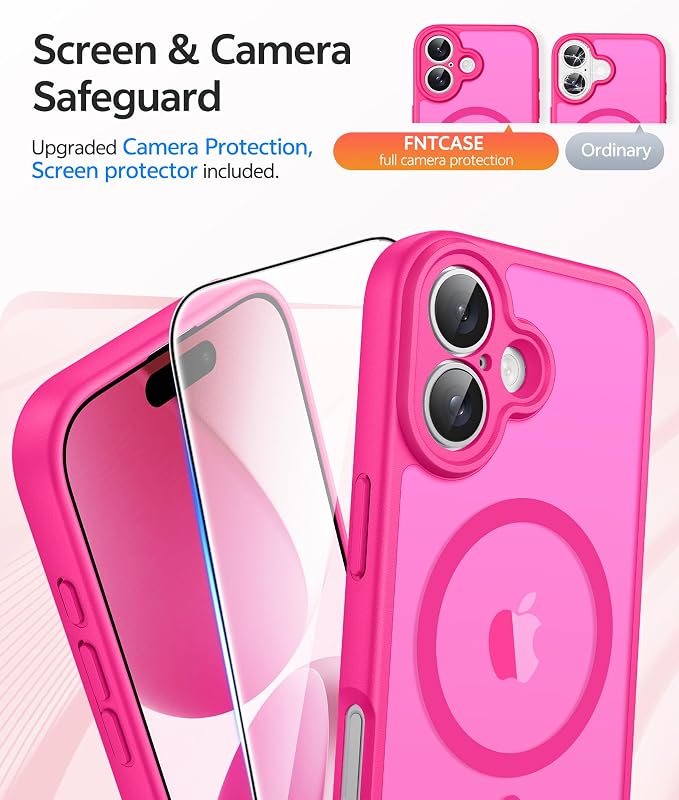 FNTCASE for iPhone 17 Case, Compatible with Magsafe, Glass Screen Protector | Full Camera Protection, Translucent Matte, 14FT Military Grade Drop Proof, Shockproof Protective Phone Cover, Hot Pink - Image 4