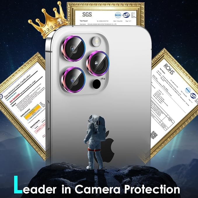 YWXTW CameraLens Protector,[1 Step Installation Tray] Tempered Glass Screen Metal Individual Cover Accessories Case Friendly (Multi-Coloured Titanium) (iPhone 15 Pro/15 Pro Max) - Image 2