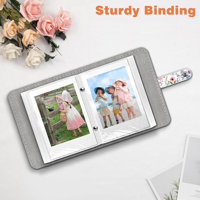 Fintie Mini Photos Album Book for 2x3 Inch Films - 52 Pockets Small Albums | For Fujifilm Instax Mini, Polaroid Hi-Print Pictures, Portable Kpop Photocard Holder, Travel Memory Book, Flower Fantasy - Image 5