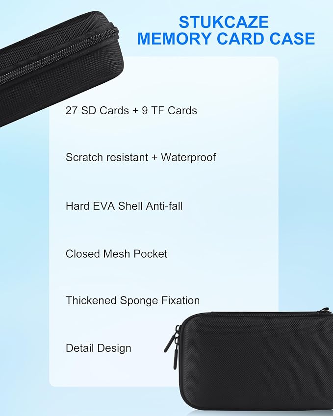 36 Slot Memory Card Storage Case for 27 Micro SD Card & 9 SD SDHC SDXC Card | EVA Hard Shell Holder Storage Organizer Case, with Mesh Pocket, Water-Resistant & Anti-Shock, Black - Image 6
