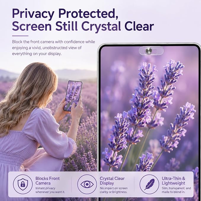 Front Camera Cover | Smartphones Webcam Cover Protect Privacy, Camera Privacy Covers Compatible for Galaxy, Pixel & iPad, Ultra-Thin Privacy Protection Slide | 2 Pack | Silver - Image 2