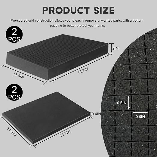 Pick and Pluck Foam Sheets, 2Pcs 16 x 12 x 2 Inch Pick Apart Foam Inserts and 2Pcs 16 x 12 x 0.4 Inch Bottom Padding for Camera Storage, Crafts, Tool Box, Storage Drawer - Image 4