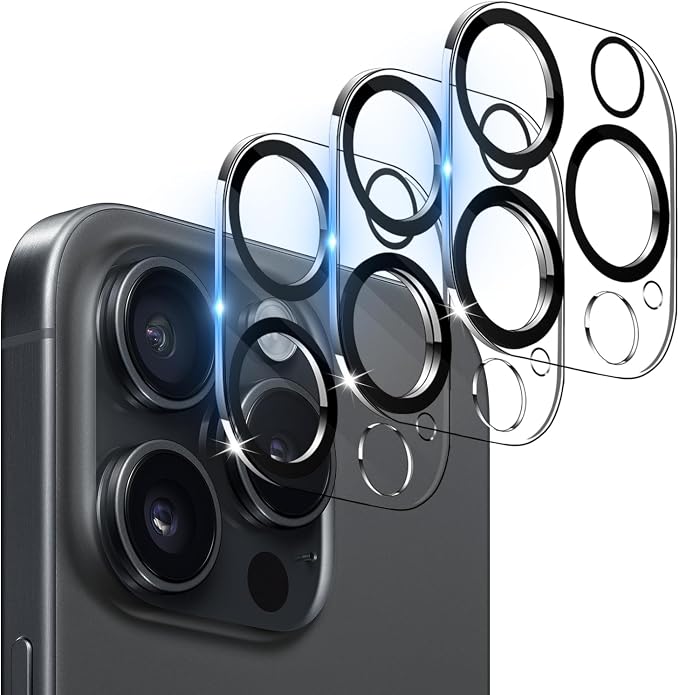 WHPXJY (3 Pack Camera Lens Protector Compatible for iPhone 16 Pro / 16 Pro Max Tempered Glass, Ultra HD Clear/Maintains Original Clarity/Shatterproof/Anti-scratch/Easy to Install/Case Friendly by WHPXJY