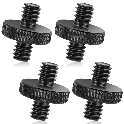 1/4" Male to 1/4" Male Tripod Screw, 4 PCS Standard Camera Cage Mount Threaded Light Stand Screw, Double Head Converter Precision Made for Shoulder Rig Stud Mounting Accessories by Mozeat+Lens
