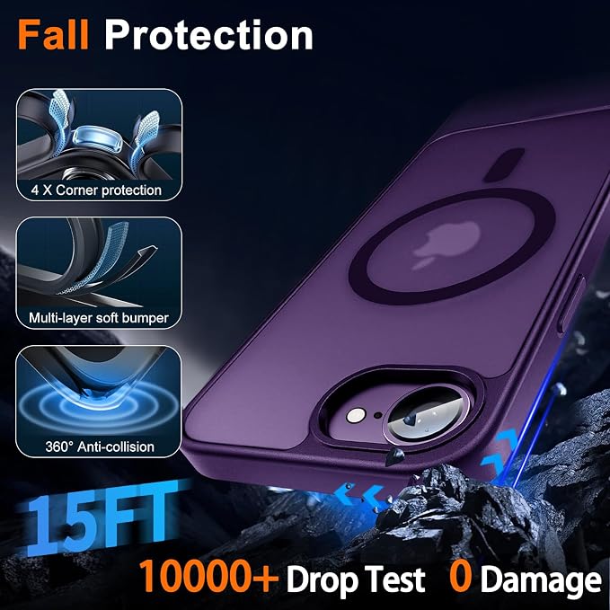 Magnetic for iPhone 17e Case & iPhone 16e Case, Purple | Full Camera Protection, with Privacy Screen Protector, Compatible with MagSafe, Matte Shockproof Cover for 17 e / 16 e - Image 4