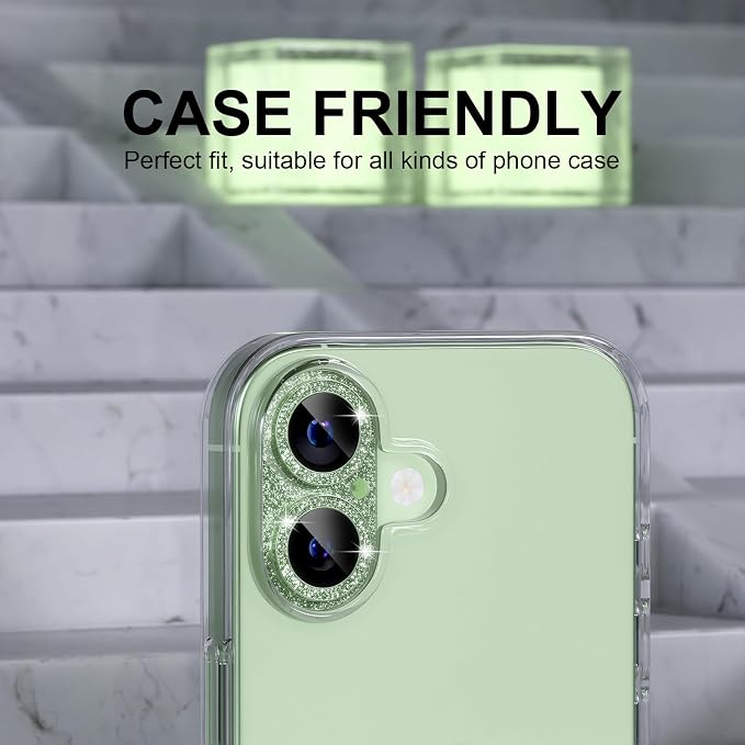 Choiche for iPhone 17 Camera Lens Protector, Glitter-Sage | Bling Metal Camera Cover with 9H Tempered Glass Lens Screen Protector Accessories, Strong Adsorption, Case-Friendly - Image 4