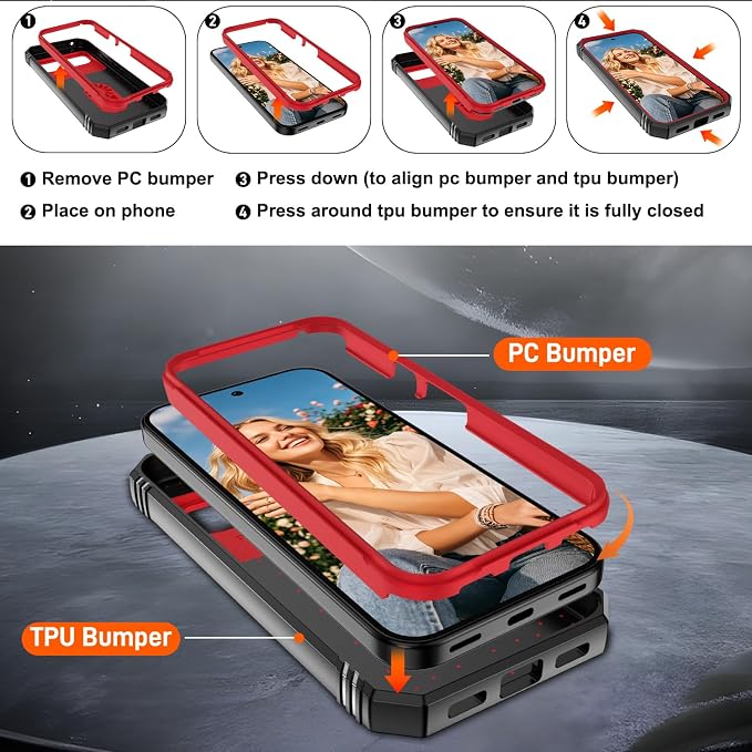 Gritup for Pixel 10 Case: Pixel 10 Pro Case with 2*Screen Protector, Magnetic Stand & Slide Camera Cover, Shock Proof Military-Grade para Google Pixel 10/10 Pro Cover, Red+Black - Image 4