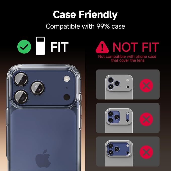 CACOE Metal Camera Lens Protector for iPhone 17 Pro Max | 9H Tempered Glass, Aluminum Frame, HD Clarity, Scratch-Resistant, Camera Screen Protector Cover Accessories, Dark Blue - Image 8