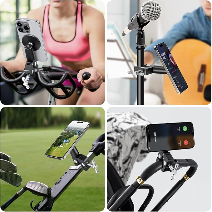 elitehood Magnetic Phone Clamp Mount, Universal Magsafe iPhone Holder Clip | Strong Magnetic, 360 Adjustable, Aluminum Clip On Phone Holder for Mic Stand/Golf Cart/Treadmill/Stroller Fit iPhone 17-12 - Image 5