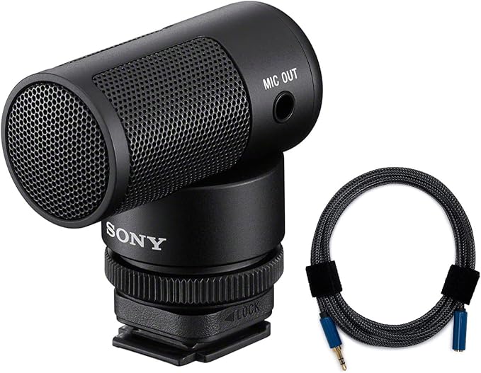 Sony Vlogger Shotgun Microphone Bundle | Nylon Braided 3.5mm Male-Female Audio Cable, Multi Interface Shoe, Large-Diameter, 14.6 mm Capsule, Windscreen, (2 items) by Unknown