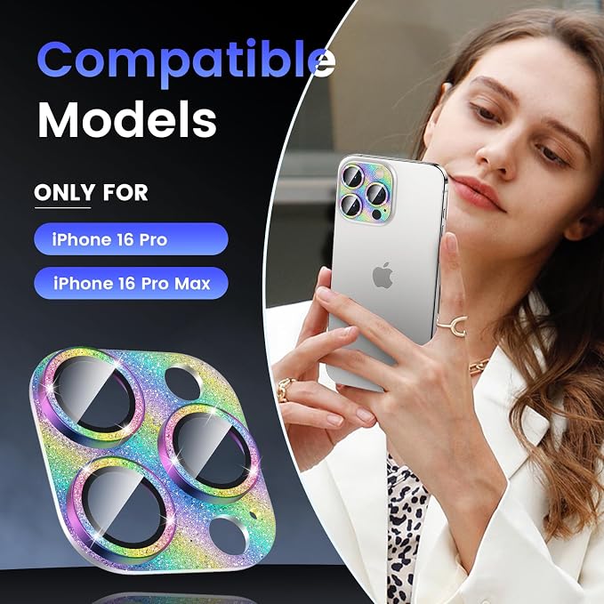Tensea for iPhone 16 Pro Max/16 Pro/14 Pro Max/14 Pro Camera Lens Protector | Metal Bling Aluminum Alloy Tempered Glass Cover Camera Screen Protector Accessories, Case Friendly - Image 2