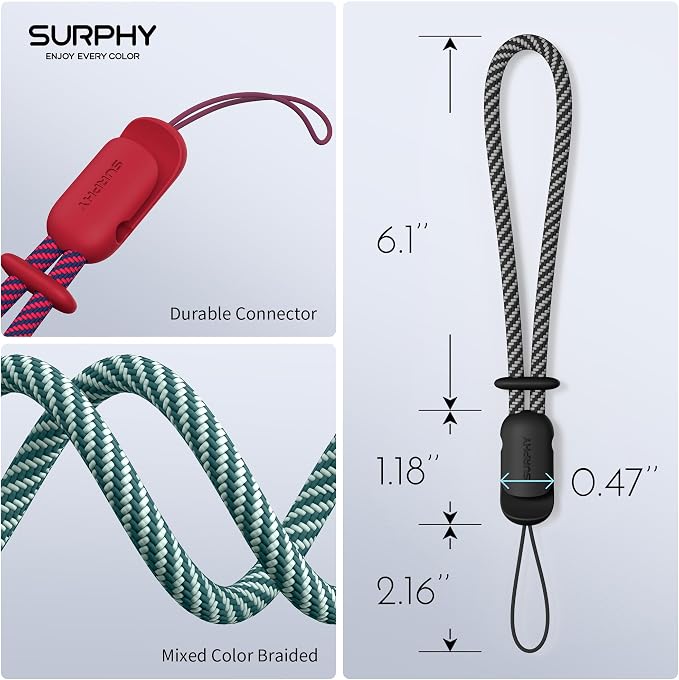SURPHY 3 Pack Phone Wrist Strap, Phone Lanyard with Cellphone Tether Tab | Phone Strap Charm, Camera Wrist Strap with 2-Color Braided, Phone Wristlet, Wrist Lanyard for Case - Image 3