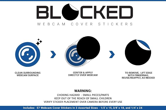BLOCKED Stackable Webcam/Camera Vinyl Covers | 57 Low-Tack Reusable Webcam Sticker | 3-Sizes | Black 57-Pack (Ultra Glossy) - Image 8