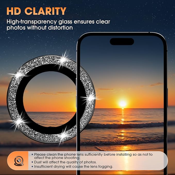 for iPhone 16 Pro/16 Pro Max Camera Lens Protector Glitter, Black | Individual Metal, 9H Hardness, Scratch Resistant, Shockproof, Drop Protection, Case Friendly, Stylish Accessories - Image 3