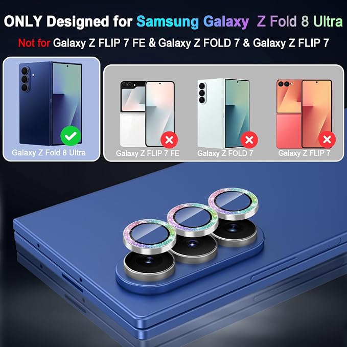 Meshine for Samsung Galaxy Z Fold 8 Ultra Camera Lens Protector,Scratch Proof,Strong Adsorption,9H Hardness with Metal Ring Camera Cover,Case Friendly,Accessories Lens Protector,Glitter Colorful - Image 2