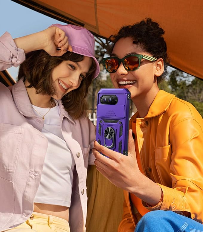 Taisairu for Google Pixel 10A Case with Screen Protector & Slide Camera Lens Cover,Built-in 360°Rotate Magnetic Ring Stand Shockproof Protective Phone Case for Google Pixel 10A Case (Purple) - Image 6