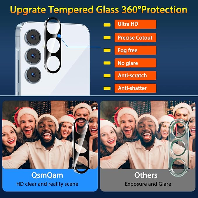 QsmQam 3 Pack Screen Protector for Samsung Galaxy A55 + 3 Pack Camera Lens Protector, Ultra HD Tempered Glass, 9H Hardness, Anti Scratch, Easy Installation - Case Friendly - Image 8