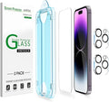 amFilm Auto-Alignment OneTouch for iPhone 14 Pro [6.1''] Screen Protector + Camera Lens Protector, Tempered Glass, 30 Seconds Installation, Bubble Free, Case Friendly, Anti-Scratch 2 Pack by amFilm