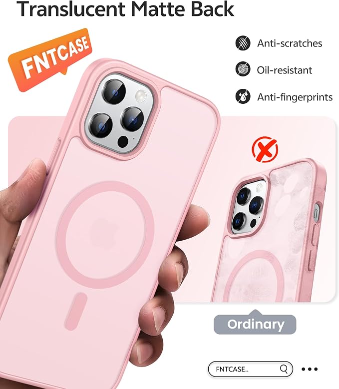 FNTCASE for iPhone 12 Pro Max Case, Fit for Magsafe, Translucent Matte Back | Strong Magnetic Charging, Shock Absorbent, 14FT Military Grade Drop-proof, Anti Slip, Light Pink - Image 5