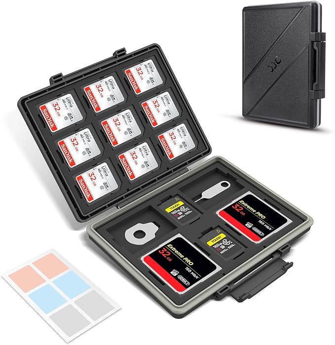 JJC 45 Slots Compact Memory Card Case Holder for SD, CFexpress Type A Type B/XQD, Micro SD/TF, CF Cards, Water-Resistant Anti-Shock Anti-Dust, Slim Memory Card Holder Organizer Storage Box with Labels by JJC