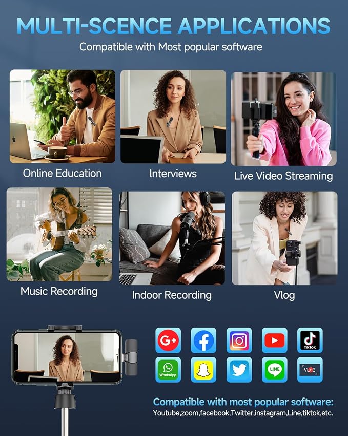 Professional Wireless Mini Microphone for iPhone 17/16/15, Android Phone, Cordless Omnidirectional Lavalier Lapel Mic, Plug-Play Lavalier Mic for TikTok, YouTube & Interviews - Image 8