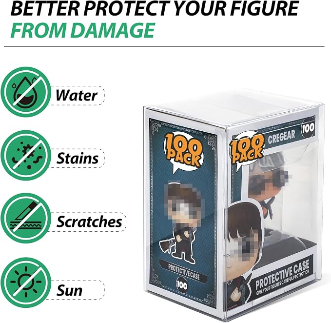 CreGear Protectors Case Apply for Funko-4 Inch-Pop Vinyl Figures, 100 Pack | Heavy Duty, 0.38mm Crystal Clear Protector, Plastic Protector Cases with Locking Tab, Perfect for Vinyl Figures, Display Box - Image 2