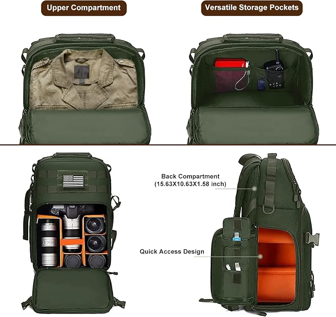 MOSISO Camera Backpack, DSLR/SLR/Mirrorless Tactical Camera Bag Case | Photography Bag with Laptop Compartment Compatible with Canon/Nikon/Sony, Army Green - Image 2