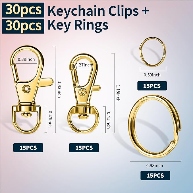 LEOBRO 60 PCS Swivel Snap Hooks and Key Rings, Keychain Clips and Key Chain Rings, Lobster Claw Clasps for Key Chains, Jewelry, Crafts, Gold - Image 2