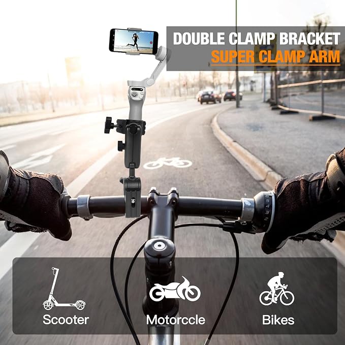 Super Clamp Double Camera Mount with 1/4 Inch Screw Adapter Clip Bracket Magic Arm Dual Ball Head for Motorcycle Chair Pole Tripod Light Stand Photo Boom Stand Cross Bars - Image 3