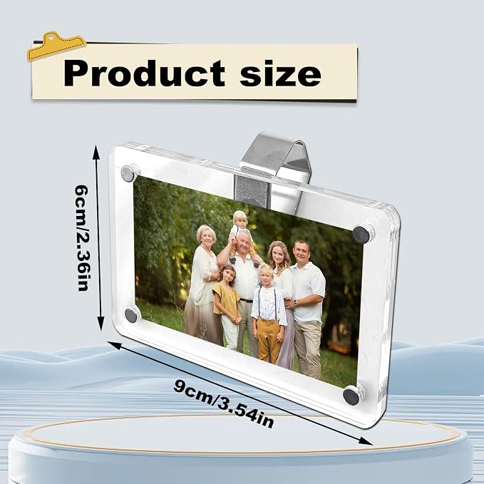 2Pcs Car Sun Visor Photo Holder, Magnetic 2.36"x3.54" Car Visor Photo Clip, Personalized Picture Frame for Cars, Horizontal & Vertical Photo Display Clip for Adding Family or Personal Photos - Image 2