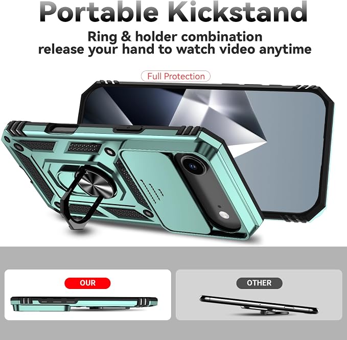 SunStory Phone Case for iPhone Air Case with HD Screen Protector & Slide Camera Cover & Rotated Ring Kickstand, [Military-Grade] Phone Case for iPhone 17 Air, Green - Image 2