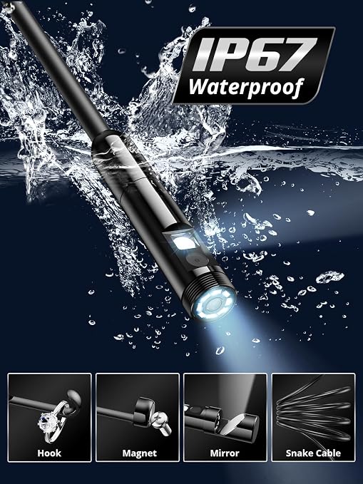 Endoscope Camera with Light, Dual-Lens 1920P HD Borescope with 8 Adjustable LED Lights, IP67 Waterproof Boroscope Inspection Tools, 33ft Semi-Rigid Snake Camera for iOS & Android - Image 5