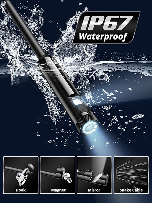 Endoscope Camera with Light, Dual-Lens 1920P HD Borescope with 8 Adjustable LED Lights, IP67 Waterproof Boroscope Inspection Tools, 9.8ft Semi-Rigid Snake Camera for iOS & Android - Image 5
