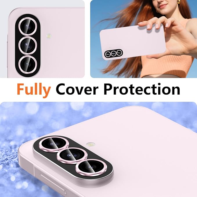 for Samsung Galaxy A37/A57 Camera Lens Protector, Individual Metal Ring Tempered Glass Lens Cover, [Strong Adsorption] Scratch Resistant Ultra-Thin HD Clear Lens Cover, 1 Set-Pink - Image 7