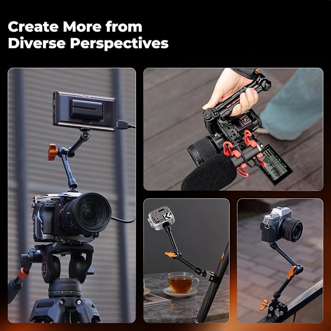 K&F CONCEPT 9.8" Magic Arm Clamp Kit with 1/4" & 3/8" Thread Screw | 360° Ball Heads Camera Mount for Monitor, Flash, LED Light, Microphone, Camera Cage, Action Camera, MS32 - Image 6