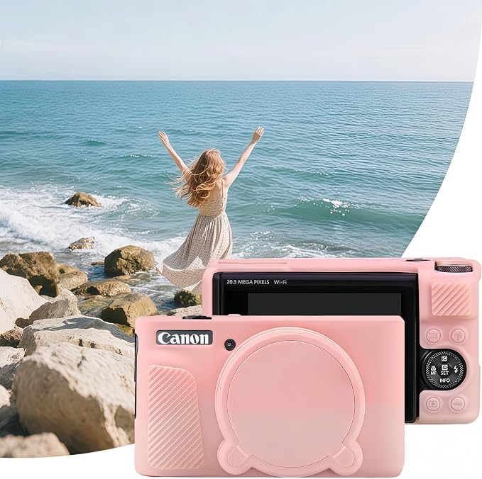 Camera Case for Canon PowerShot SX740/ SX730 Digital Camera, SX740 HS Case | Soft Silicone Protective Case Removable Lens Cover, Comes with 2 Screen Protectors and 1 Wrist Strap. (Smoked Pink) - Image 6