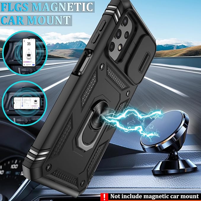 Gritup for Samsung Galaxy A13 4G Case with 2PCS Screen Protector, Build in 360° Rotating Ring Kickstand, Military Grade Protective Cover for A13 4G Phone, Black - Image 6