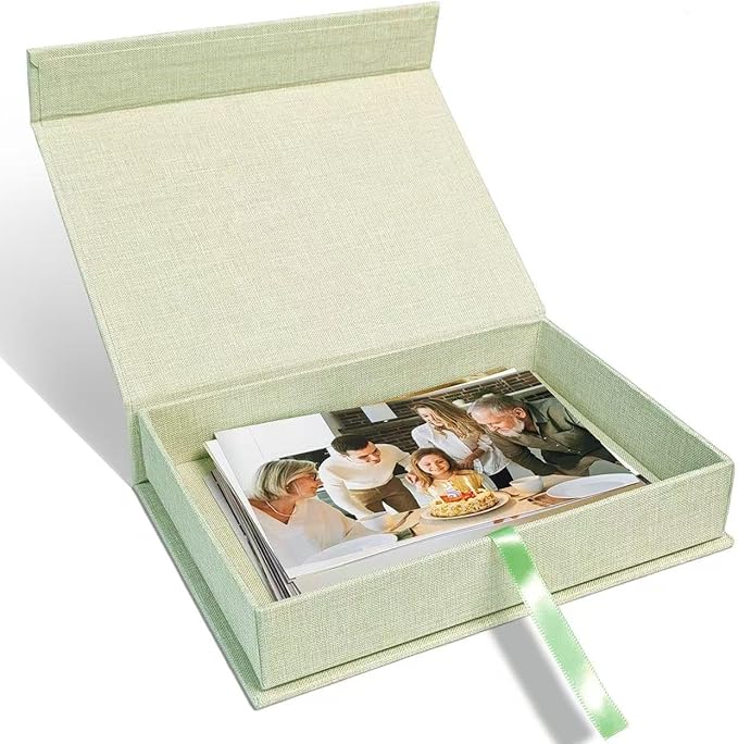 5x7" Archival Photo Storage Box with Lid – Stackable Memory Keepsake Organizer for Photos, Certificates, Jewelry & Scrapbooking Supplies, Photo Cases and Postcard Keeper Storage Container Box Green by Sprsthai