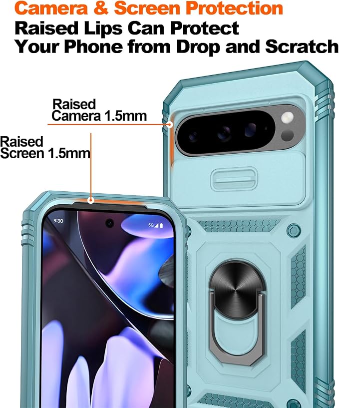 Gritup for Pixel 9/9 Pro Case Military-Grade Shockproof with Kickstand | with 2 PCS Screen Protector, Slide Camera Cover, Heavy Duty Outdoor Protection Funda para Google 9/9 Pro Cover, Green - Image 5