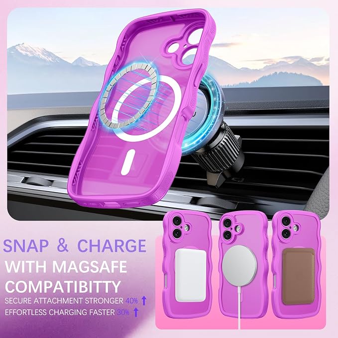 BENTOBEN Magnetic for iPhone 17 Case, Cute Wavy Full Camera Protection [Compatible with MagSafe] Translucent Matte Anti-Slip Bumper Women Girls Boys Protective Cover for 17 6.3", Berry Purple - Image 2