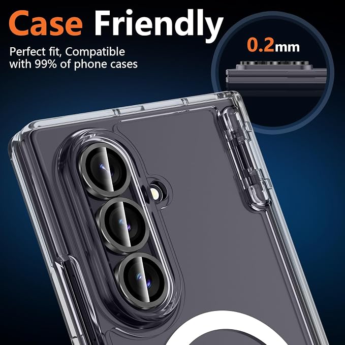 for Samsung Galaxy Z Fold 8 Ultra Camera Lens Protector, Individual Metal Ring Tempered Glass Lens Cover, [Strong Adsorption] Scratch Resistant Ultra-Thin HD Clear Lens Cover, 1 Set-Black - Image 6
