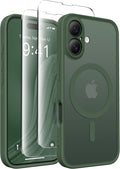 CAPRARO for iPhone 16 Case, Compatible with MagSafe | Upgraded [Full Camera Protection] Protective Translucent Matte Women Girl Magnetic Phone Case Cover, Deep Green by CAPRARO